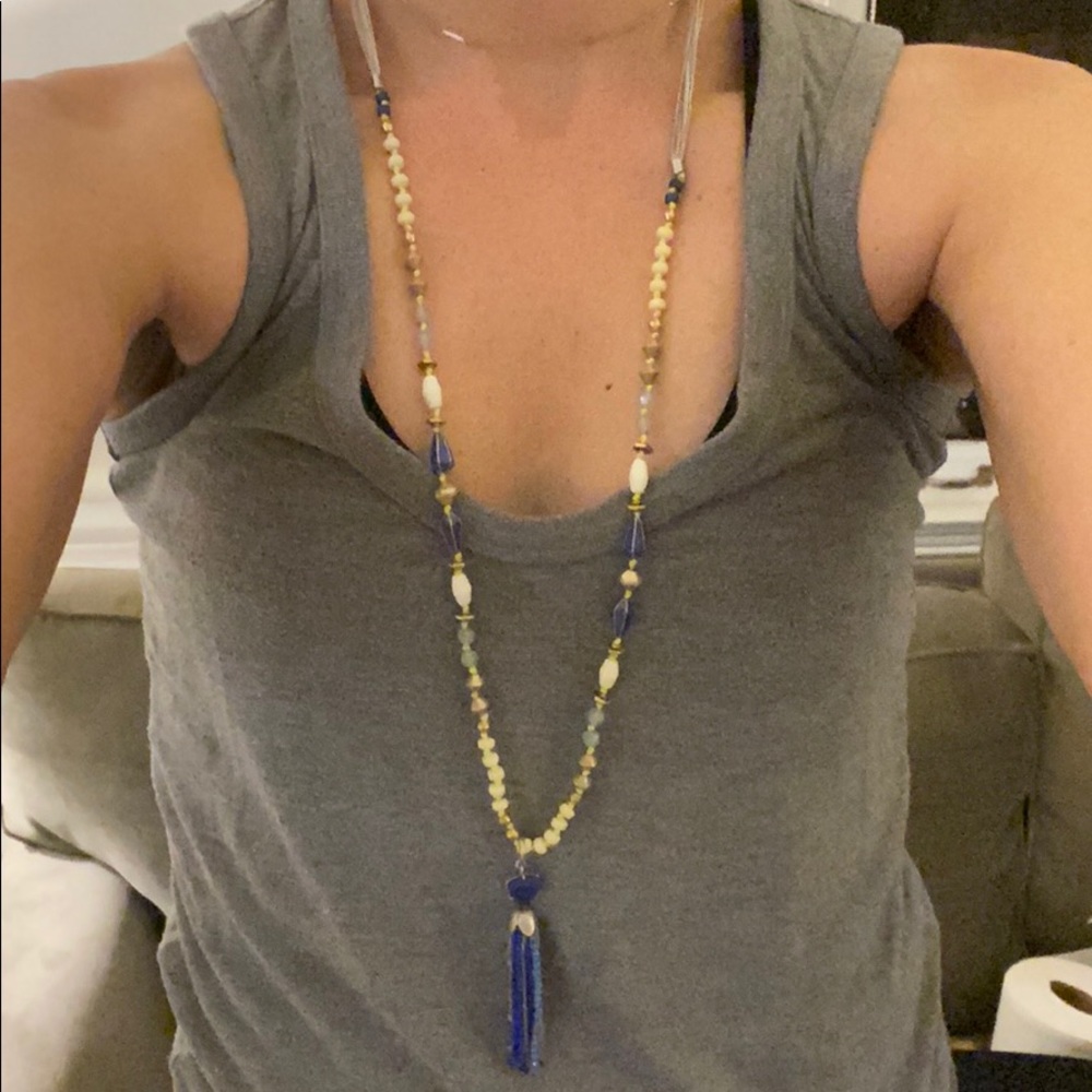 Stella & Dot Neon Yellow and Blue Tassle Necklace